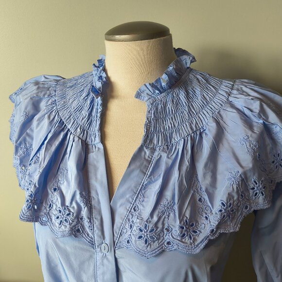 ZARA Baby Blue Broderie Ruffle Top Blouse - Picture 5 of 9